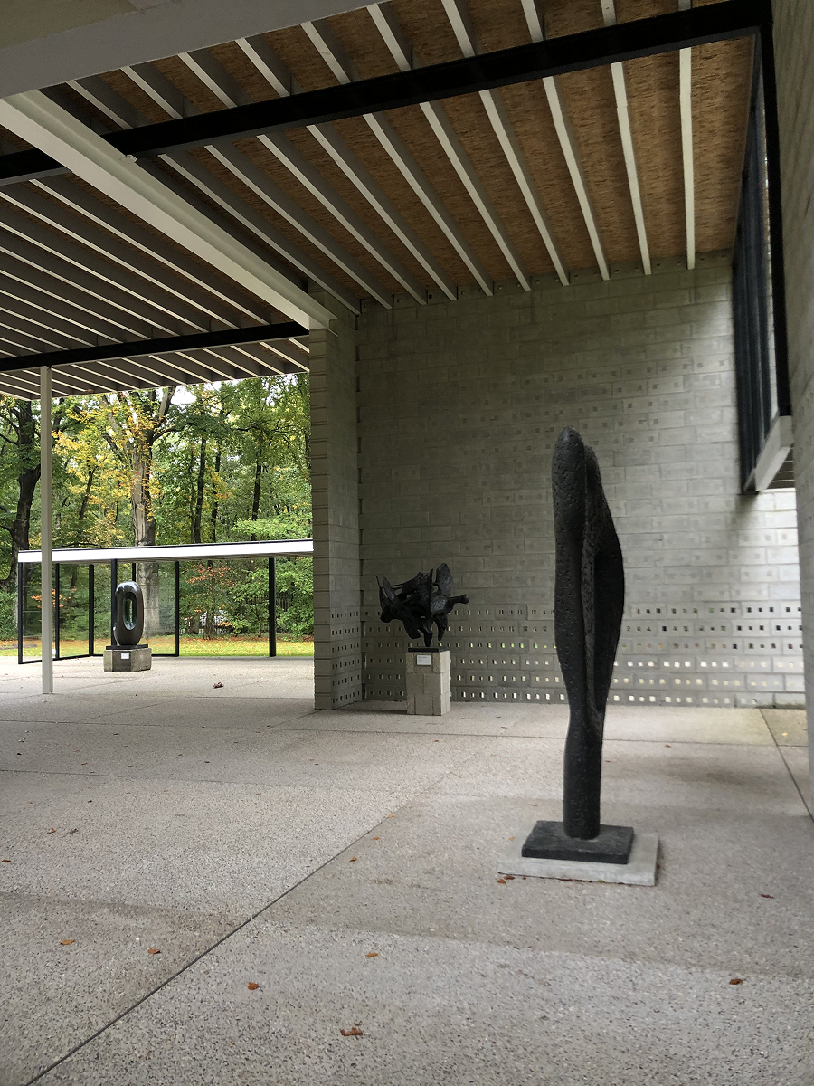Modern outdoor sculptures at the Kröller-Müller Museum sculpture garden, located inside Hoge Veluwe National Park in the Netherlands