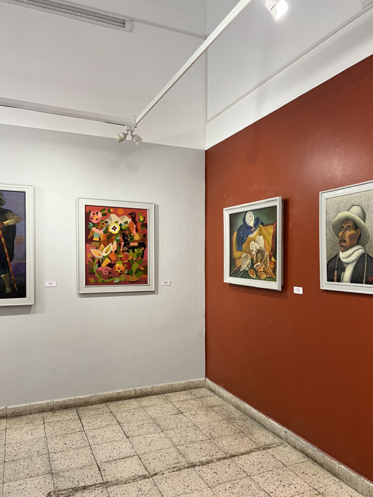 Paintings displayed inside the Regional Museum of Ancash in Huaraz, Peru