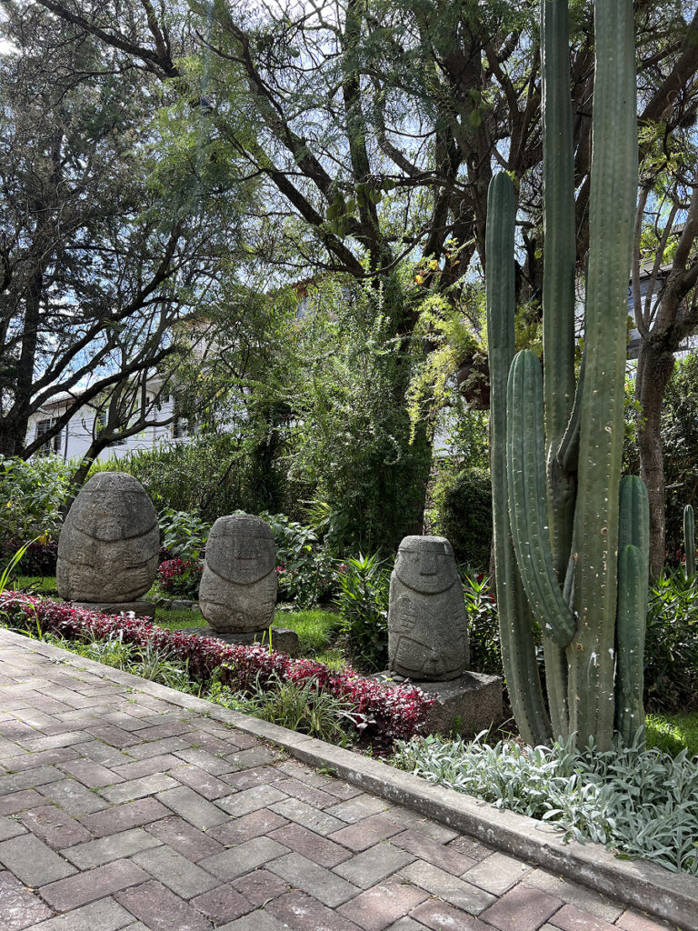 Stone sculptures and cactus garden at the Regional Museum of Ancash in Huaraz, Peru