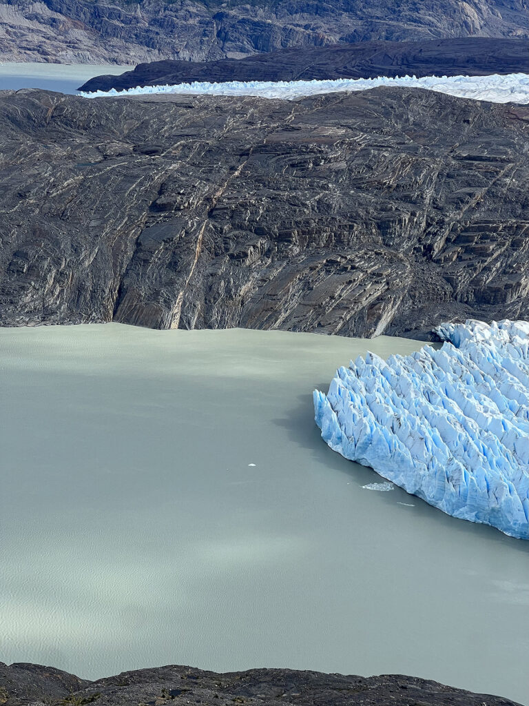 View of Grey Glacier from the O-Trek trail in Torres del Paine National Park, Patagonia.
